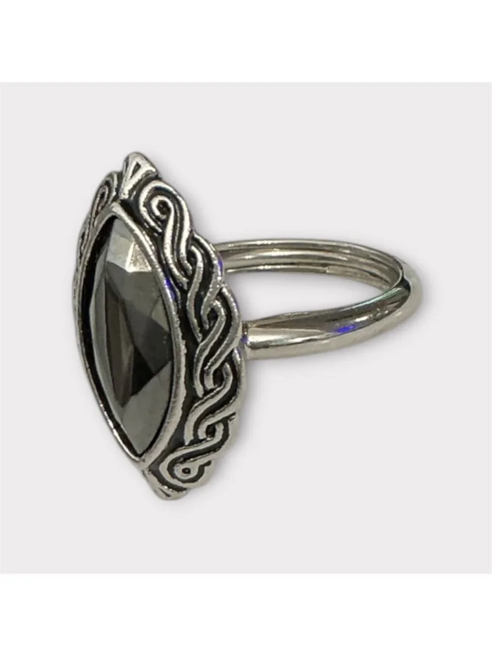 Vintage Avon Hematite Celtic Twist Ring Size 7.5 With Ornate Design Jewelry
